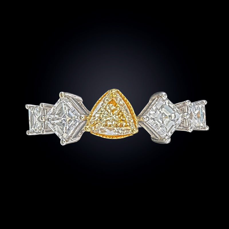 Canary Yellow Trillion Cut Certified Natural Diamond Eternity Wedding Band