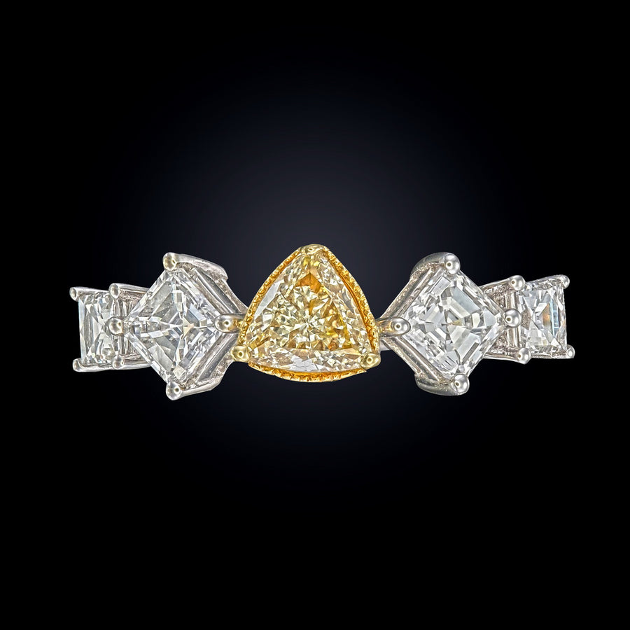 Canary Yellow Trillion Cut Certified Natural Diamond Eternity Wedding Band