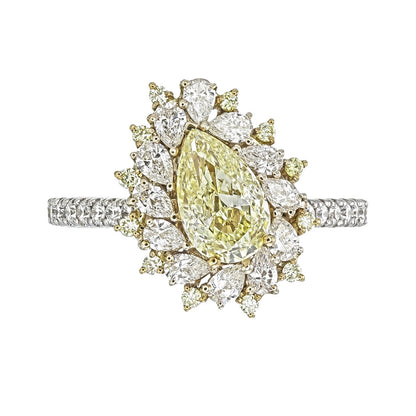 Canary Yellow Pear Cut Certified Natural Diamond Halo Engagement Ring