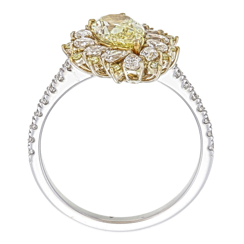 Canary Yellow Pear Cut Certified Natural Diamond Halo Engagement Ring