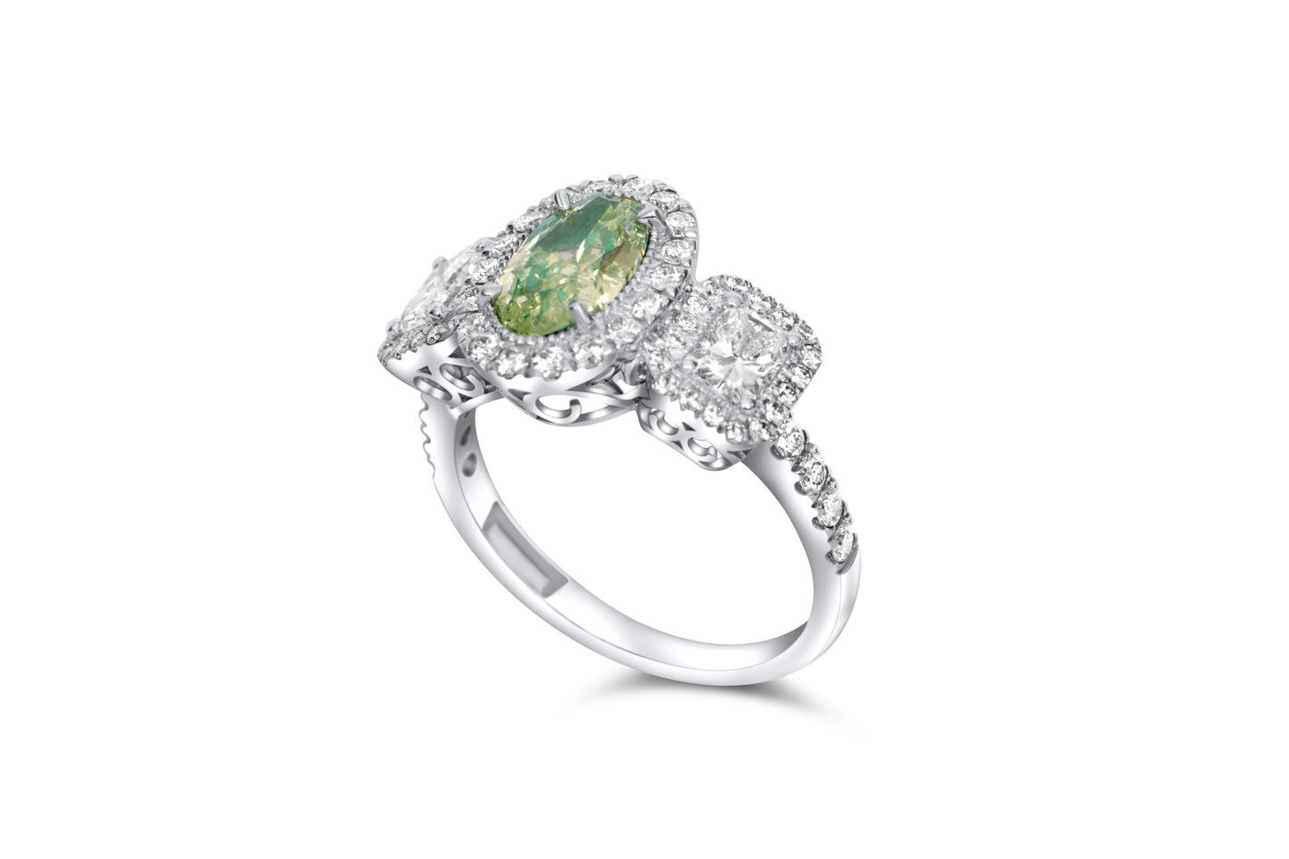 Fancy Light Yellow-Green Oval Cut Certified Natural Diamond Halo Engagement Ring