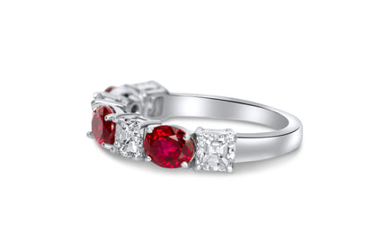 Ruby Oval Cut & Asscher Cut Certified Natural Diamond Eternity Ring