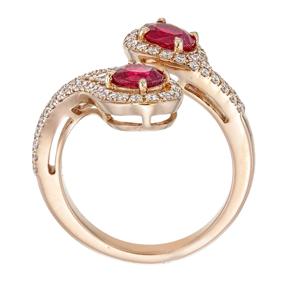 Ruby Oval Cut Certified Natural Diamond Bypass Engagement Ring