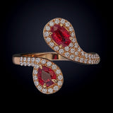Oval Cut Certified Natural Ruby Diamond Bypass Engagement Ring