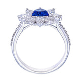 Blue Sapphire Heart Shape Certified Natural Diamond Floral Halo Engagement Ring