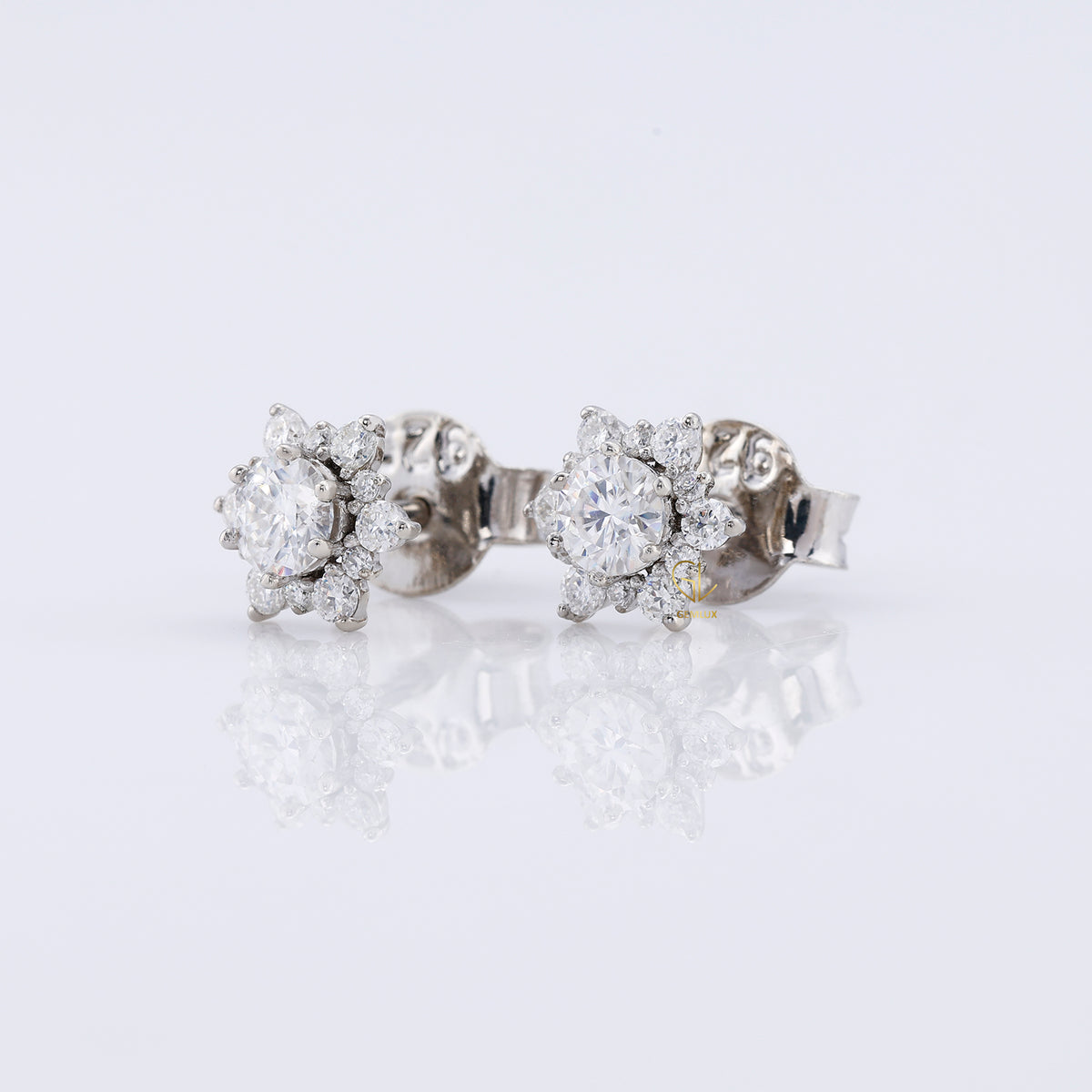 Lab Grown Diamond Floral Halo Stud Earrings
