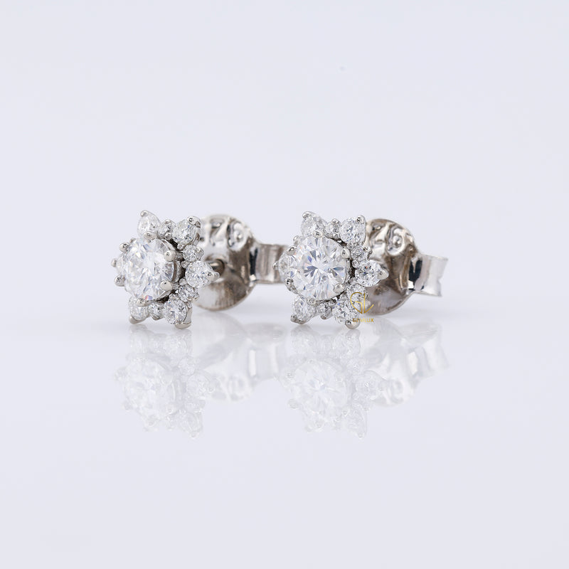 Lab Grown Diamond Floral Halo Stud Earrings
