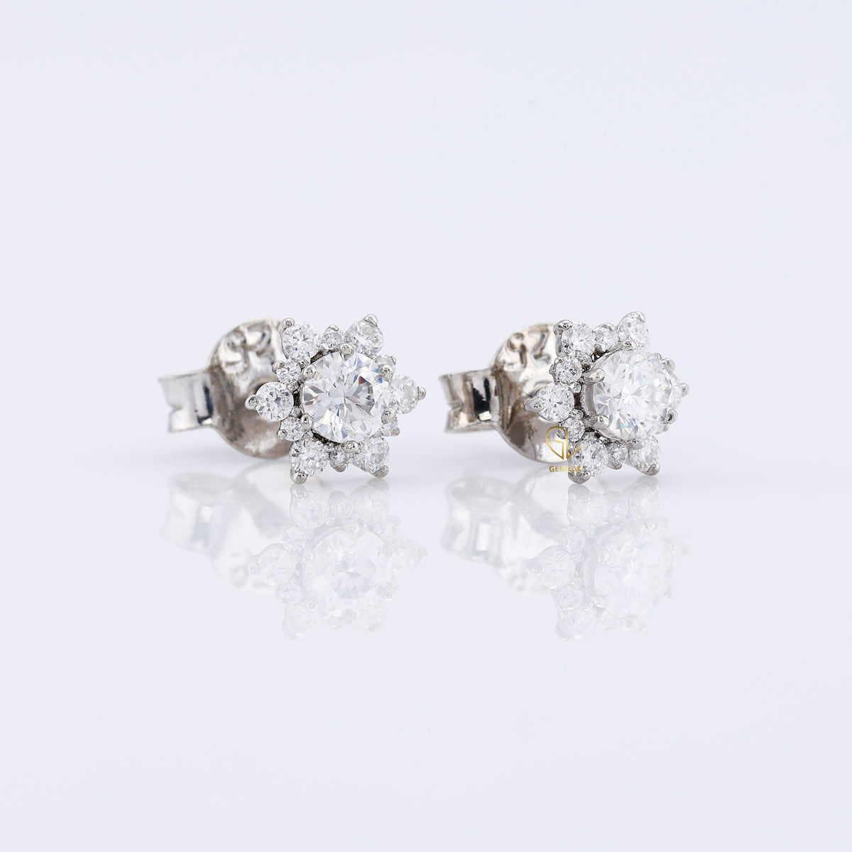 Lab Grown Diamond Floral Halo Stud Earrings