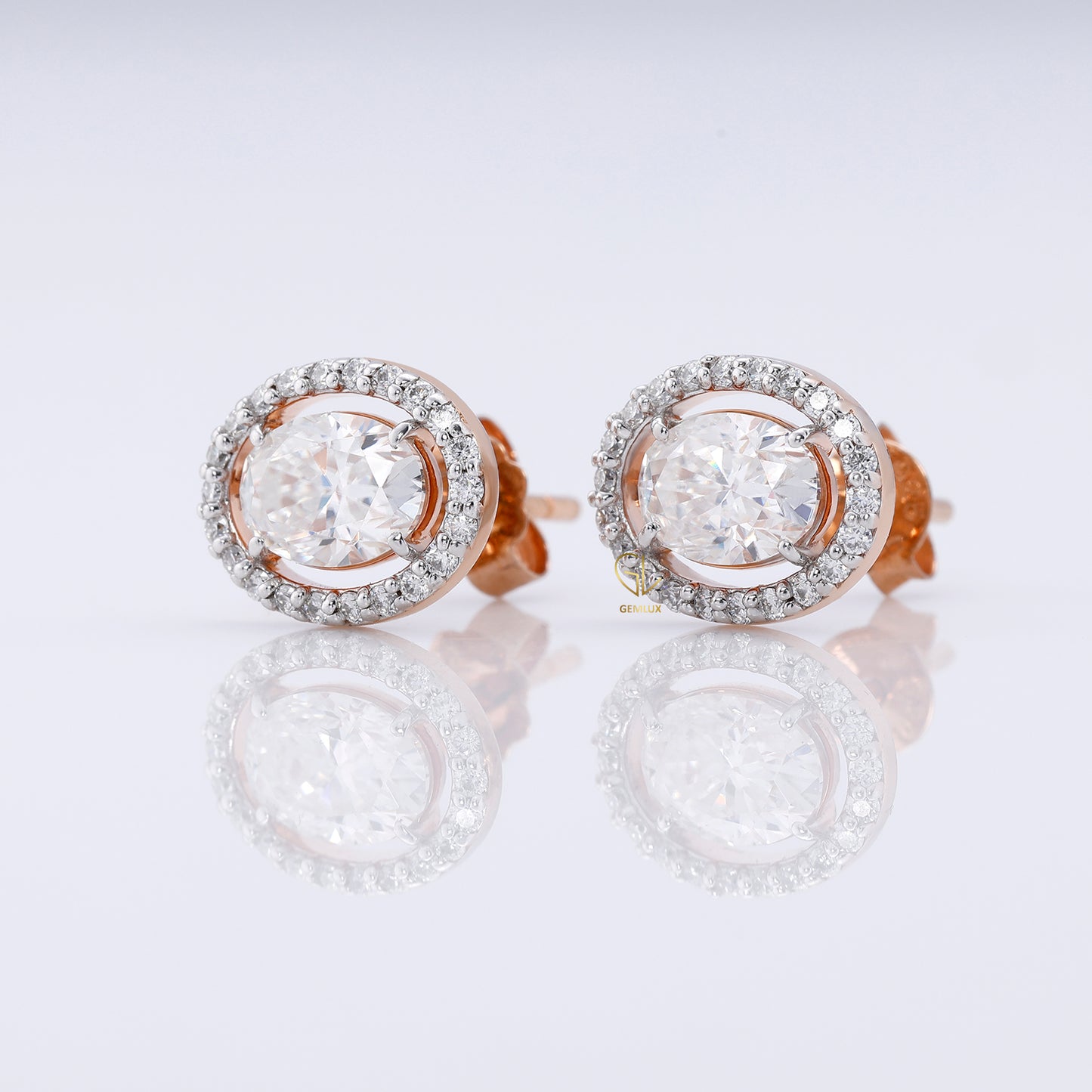 Lab Grown Oval Cut Halo Stud Earrings
