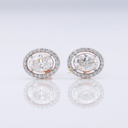 Lab Grown Oval Cut Halo Stud Earrings