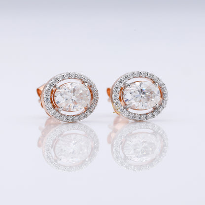 Lab Grown Oval Cut Halo Stud Earrings