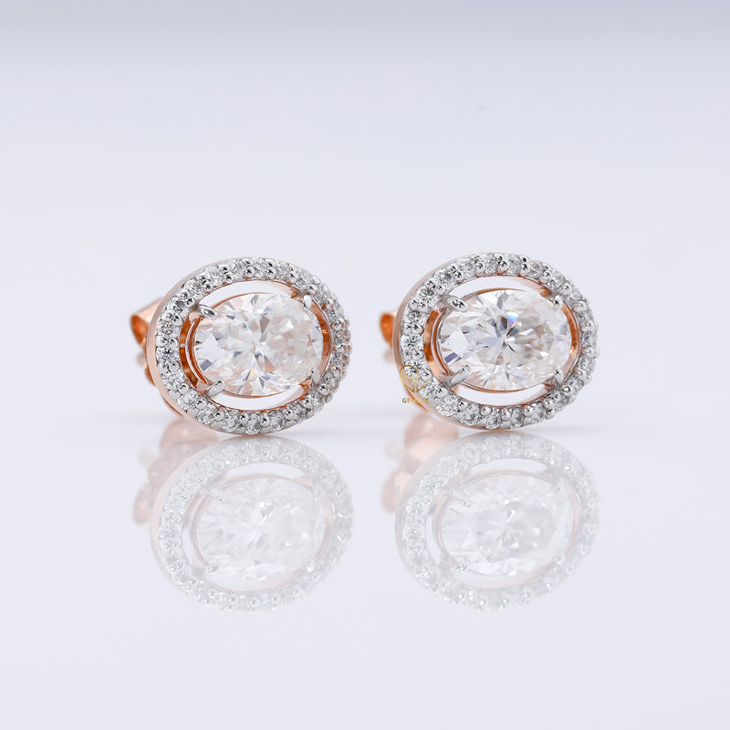 Lab Grown Oval Cut Halo Stud Earrings