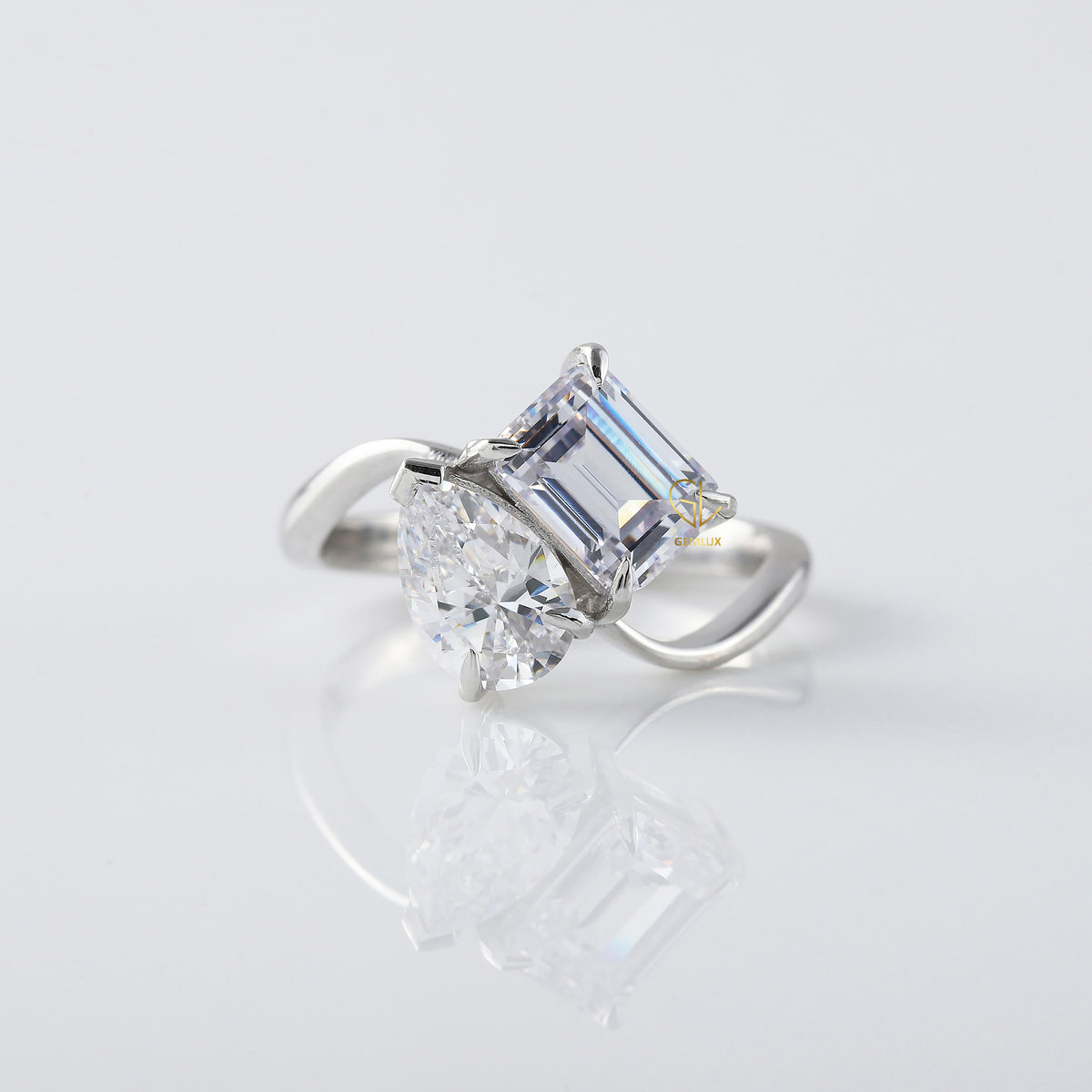 Lab Grown Pear Cut and Emerald Cut Toi Et Moi Engagement Ring