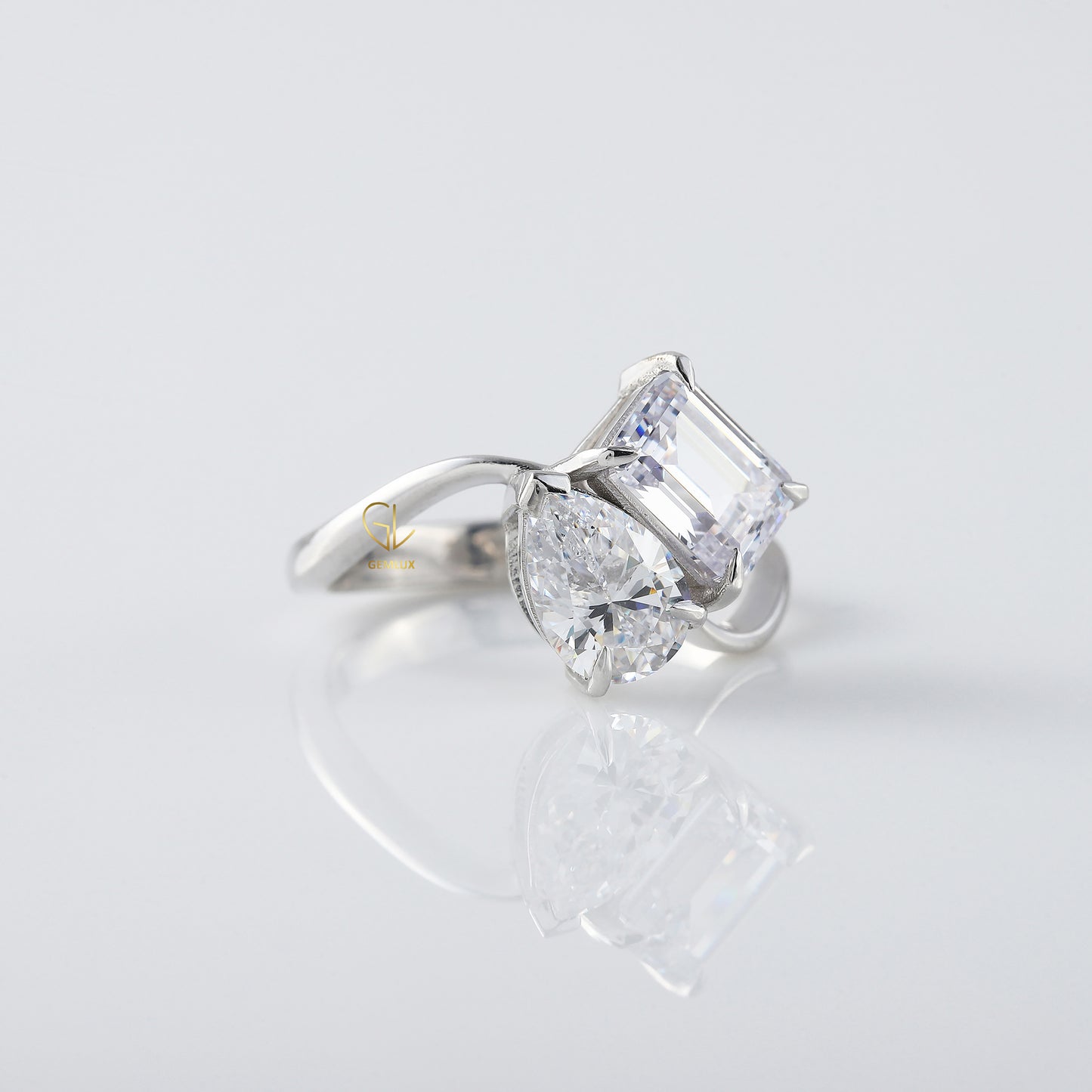 Lab Grown Pear Cut and Emerald Cut Toi Et Moi Engagement Ring