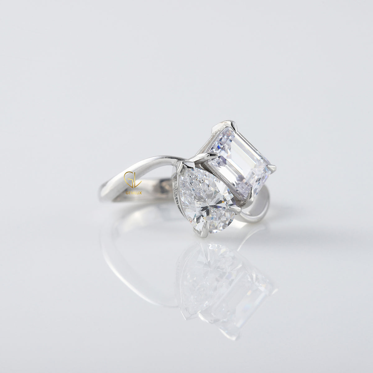 Lab Grown Pear Cut and Emerald Cut Toi Et Moi Engagement Ring