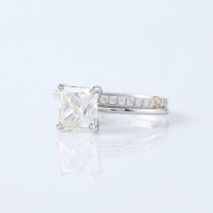 Lab Grown Princess Cut Solitaire Ring With Matching Eternity Ring Set