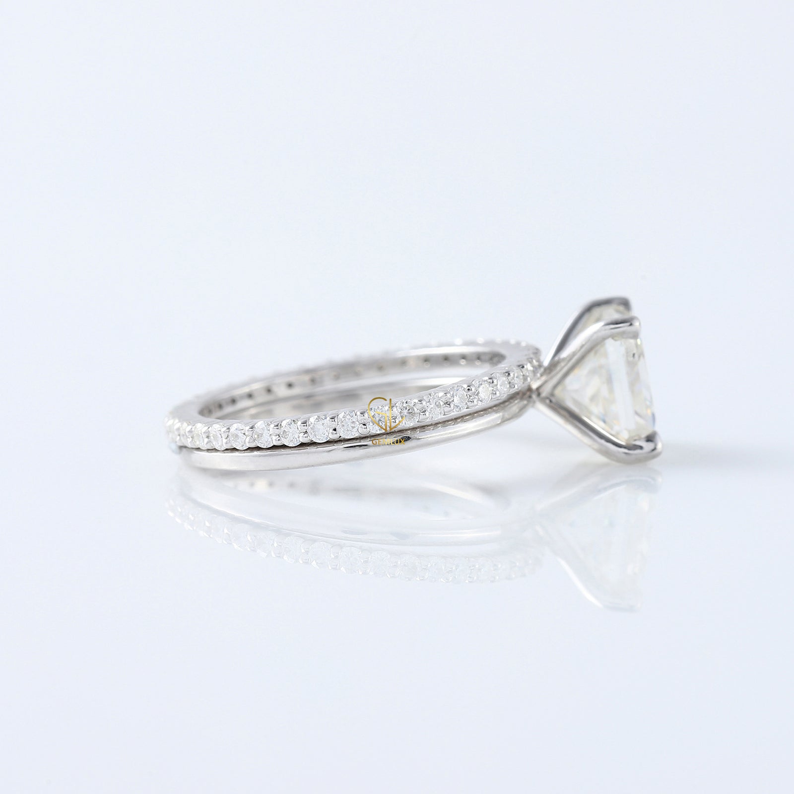 Lab Grown Princess Cut Solitaire Ring With Matching Eternity Ring Set