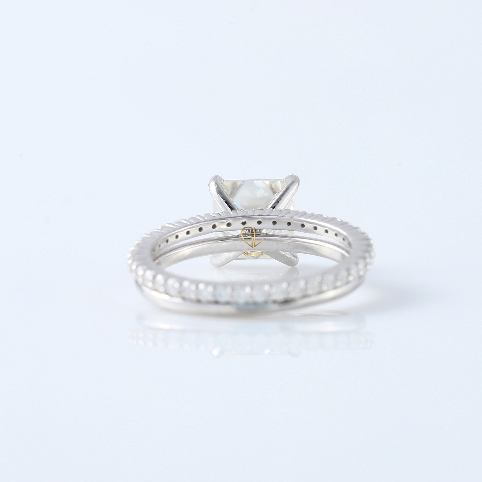 Lab Grown Princess Cut Solitaire Ring With Matching Eternity Ring Set