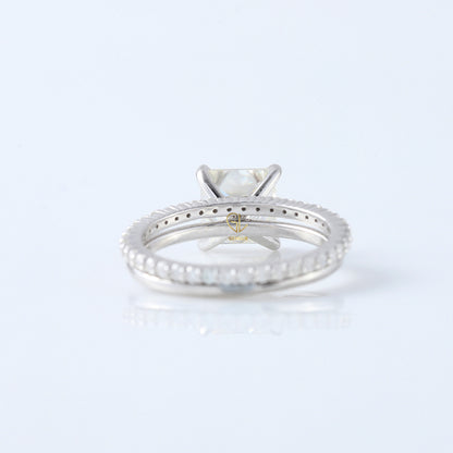 Lab Grown Princess Cut Solitaire Ring With Matching Eternity Ring Set