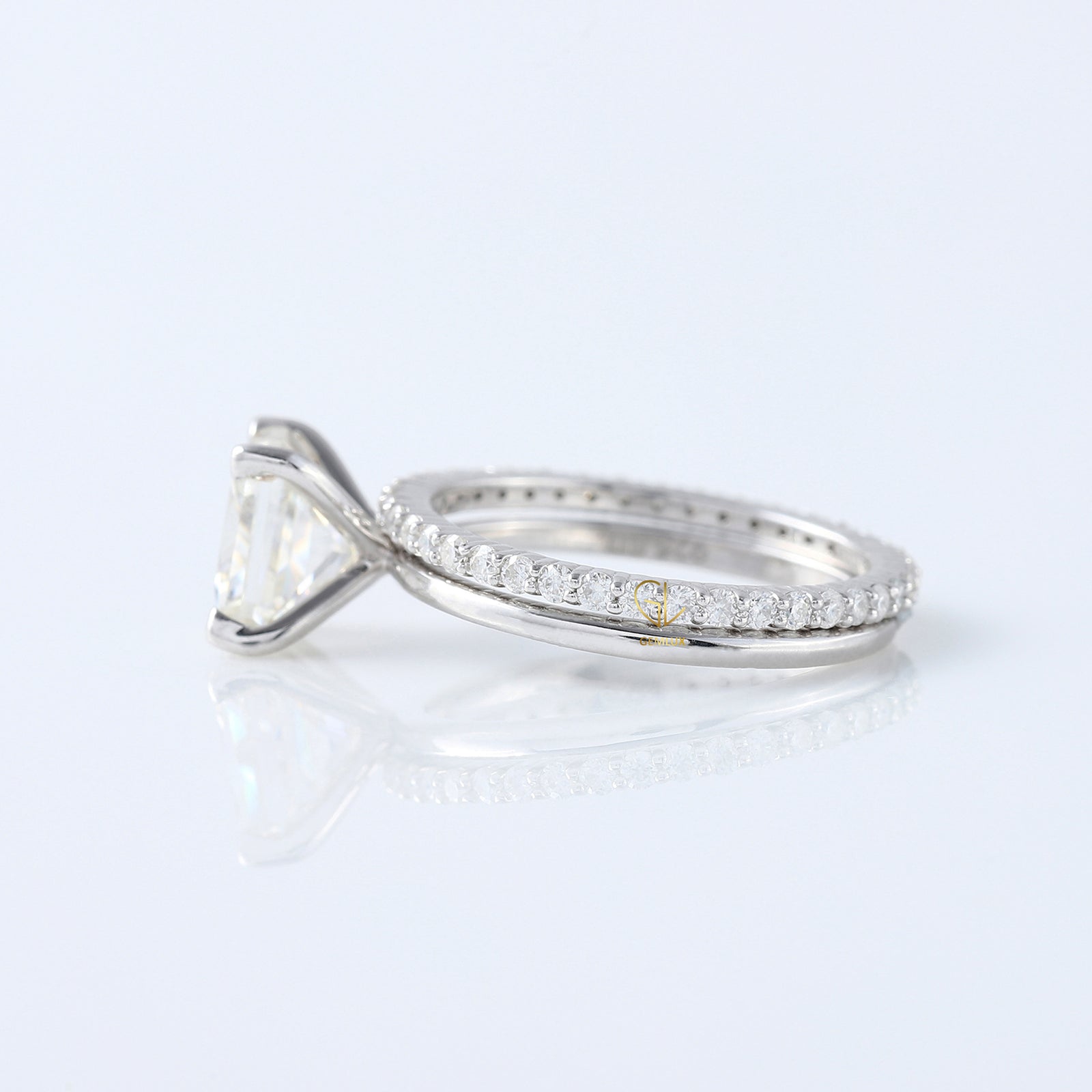 Lab Grown Princess Cut Solitaire Ring With Matching Eternity Ring Set