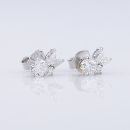 Lab Grown Round & Marquise Cut Stud Earrings
