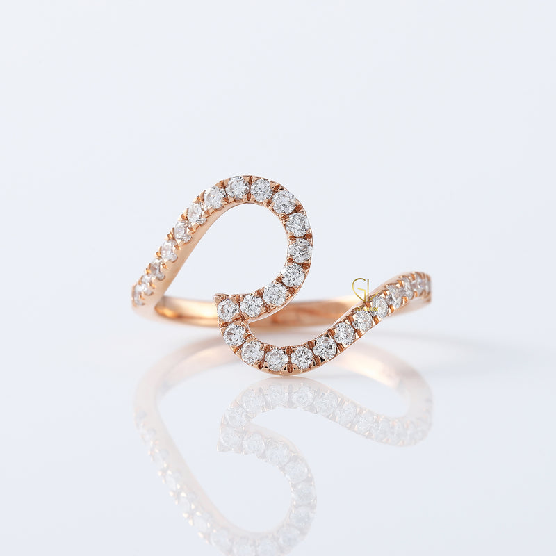 Round Cut Lab Grown Diamond Surfers Ocean Wave Ring