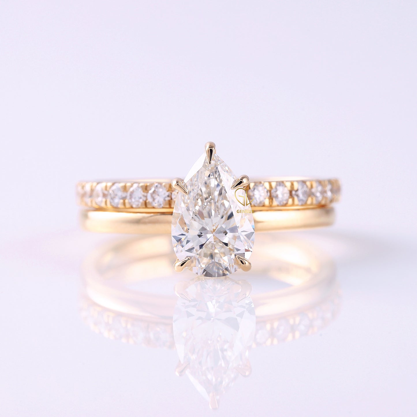 Lab Grown Pear Cut Solitaire Ring Set