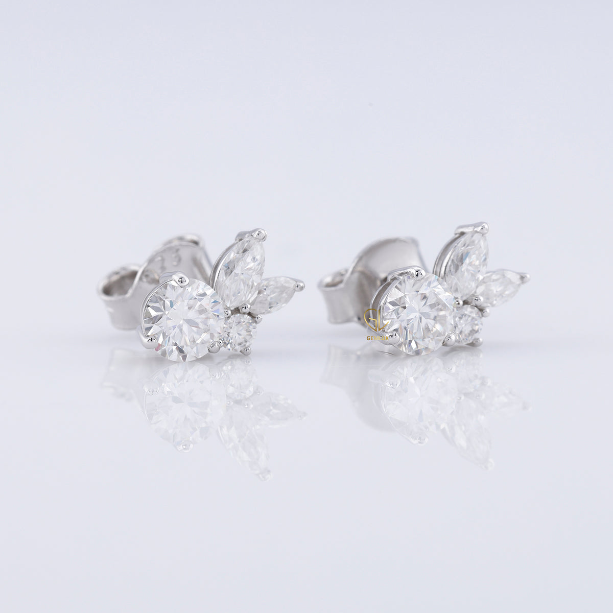 Lab Grown Round & Marquise Cut Floral Design Stud Earrings