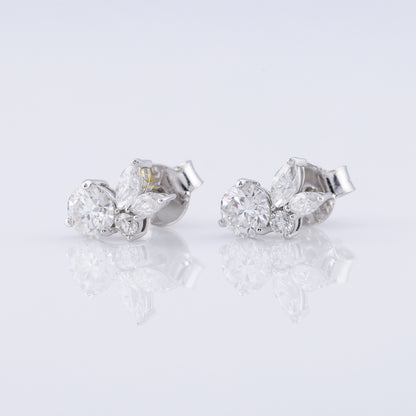 Lab Grown Round & Marquise Cut Floral Design Stud Earrings