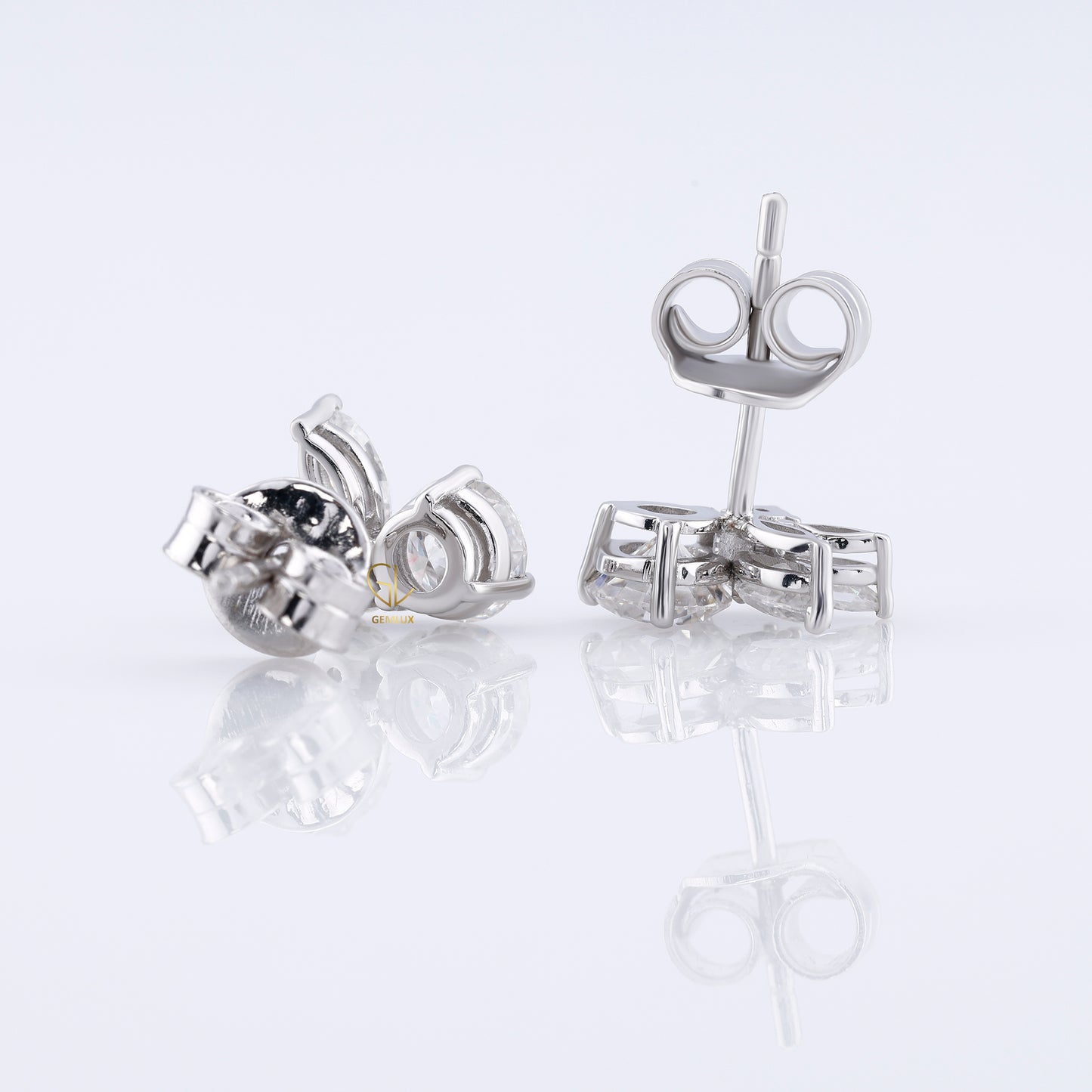 Lab Grown Round & Marquise Cut Floral Design Stud Earrings
