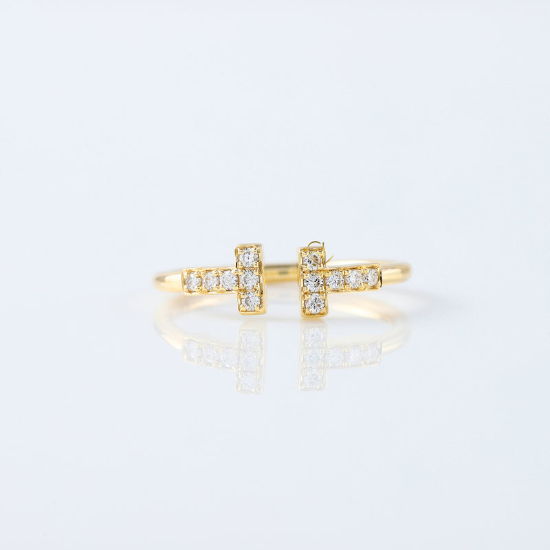 Lab Grown T Diamond Wire Ring - Yellow Gold