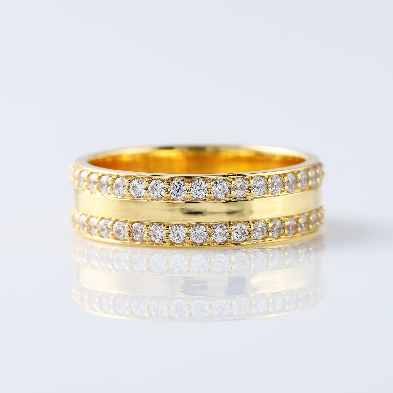 Lab Grown Two Row Wide Wedding Band For Men
