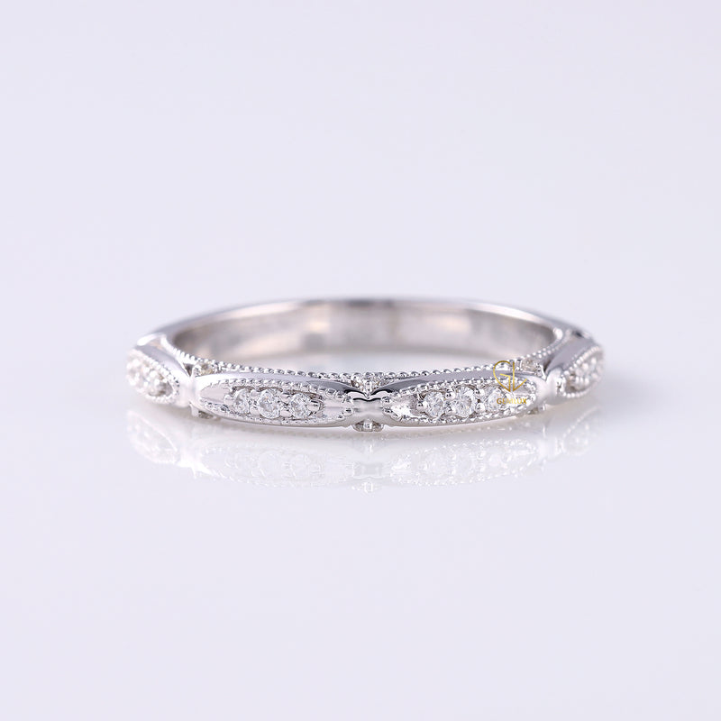 Lab Grown Vintage Art Deco Milgrain Wedding Band