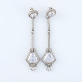 Long Shield Shaped Moissanite Diamond Silver Earrings