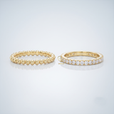 Lab-grown diamond eternity band with gold bubble bead stackable ring set, 10k yellow gold, Gemlux Engagement Collection