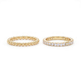Lab-grown diamond eternity band with gold bubble bead stackable ring set | By Gemlux Jewels