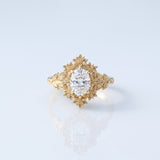 Oval-cut lab-grown diamond floral halo engagement ring, solid 10k yellow gold, Gemlux Engagement Collection
