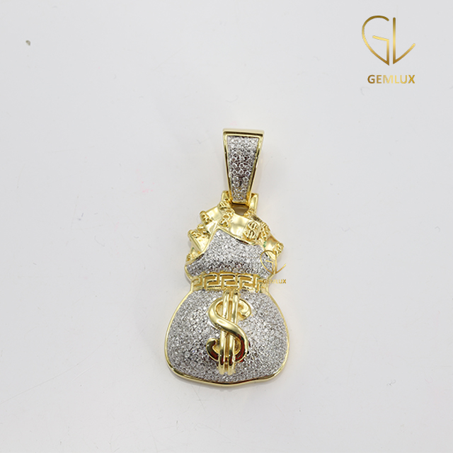 Fully Iced Out Money Bag Dollar Sign Hiphop Pendant