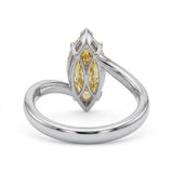 Markey ring with fancy yellow marquise lab grown diamond and bypass yellow gold band