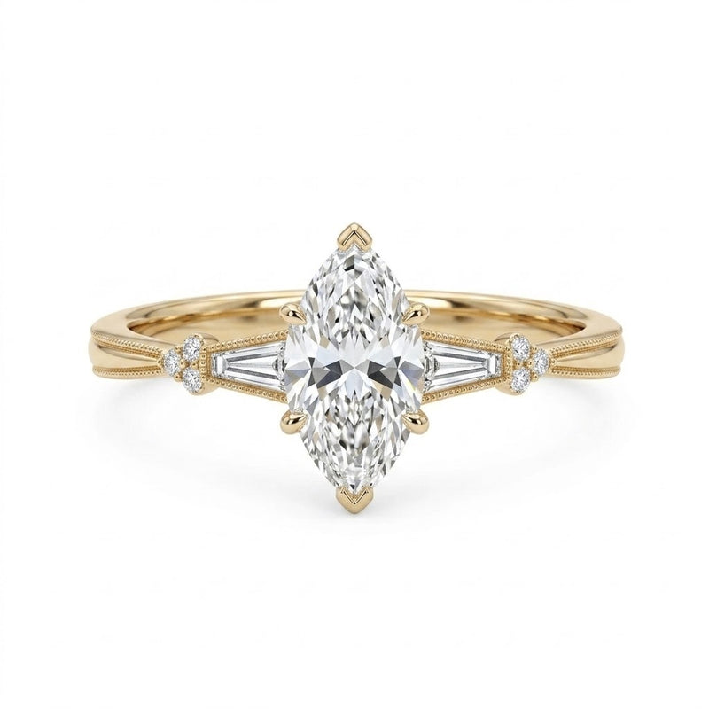 Marquise-Cut Lab-Grown Diamond Three-Stone Vintage Engagement Ring