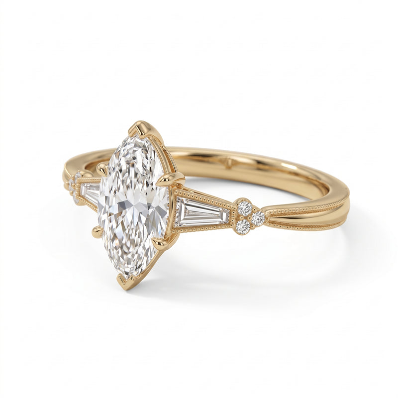 Marquise-Cut Lab-Grown Diamond Three-Stone Vintage Engagement Ring