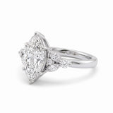 Marquise lab grown diamond engagement ring with marquise and round diamond cluster side stones
