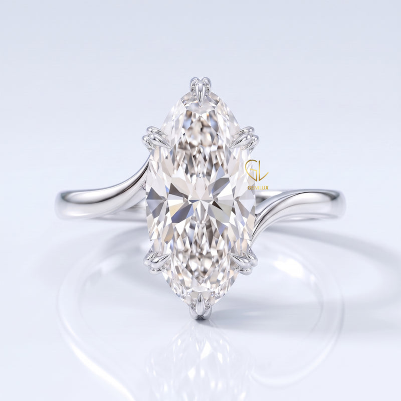 Marquise Cut Lab-Grown Diamond Swirl Bypass Solitaire Ring in White Gold