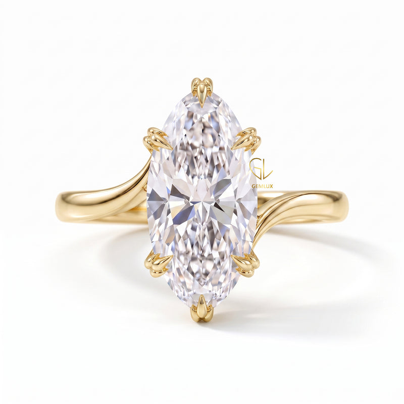Marquise Cut Lab-Grown Diamond Swirl Bypass Solitaire Ring in White Gold
