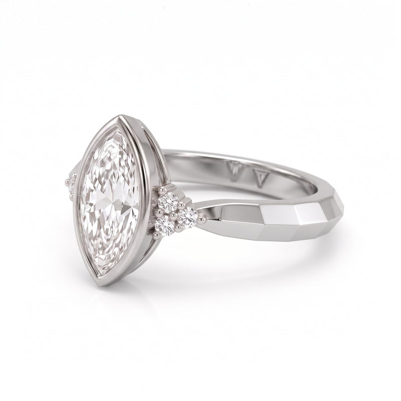 Marquise Cut Moissanite Diamond Bezel Engagement Ring
