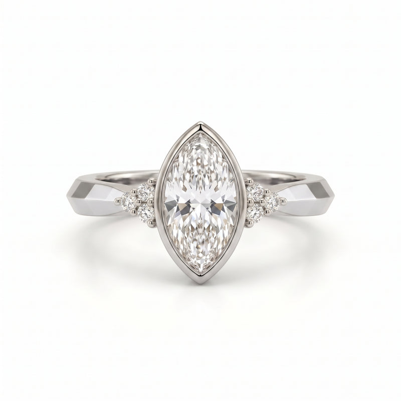 Marquise Cut Moissanite Diamond Bezel Engagement Ring