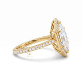Marquise Cut Lab Grown Diamond Hexagon Halo Engagement Ring in Solid Gold