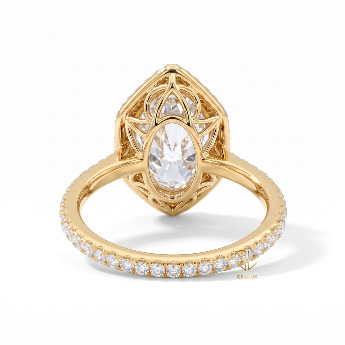 Marquise Cut Lab Grown Diamond Hexagon Halo Engagement Ring in Solid Gold