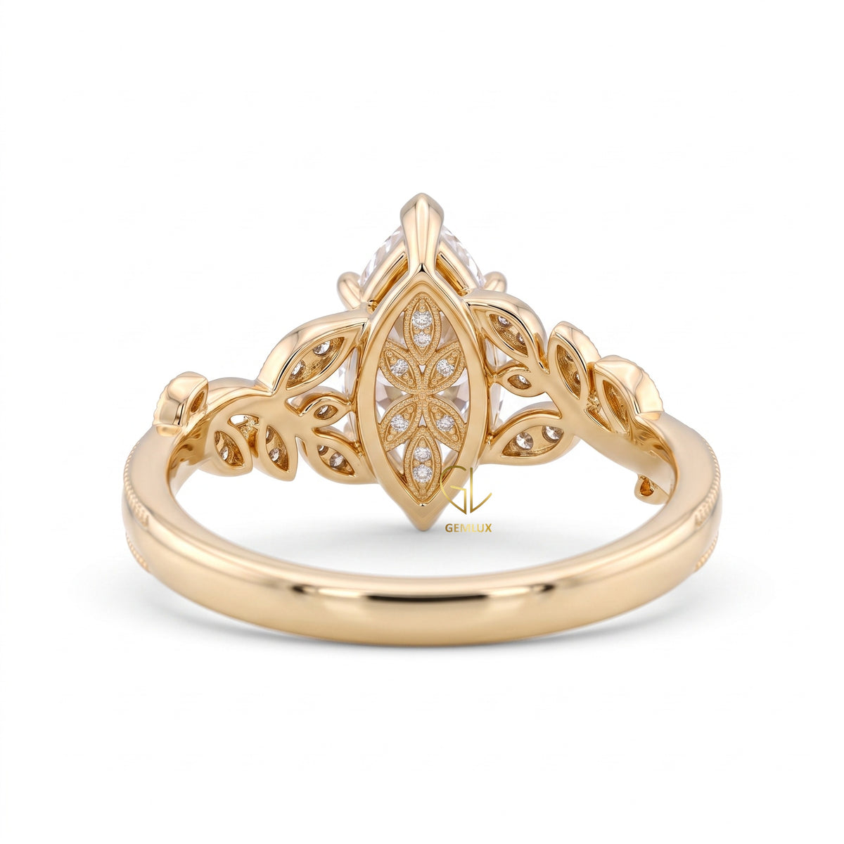 Marquise Cut Lab Grown Diamond Leaf Vine Engagement Nature Inspired Ring