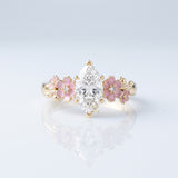 Marquise-cut lab-grown diamond pink blossom floral engagement ring, 10k yellow gold, Gemlux Engagement Collection